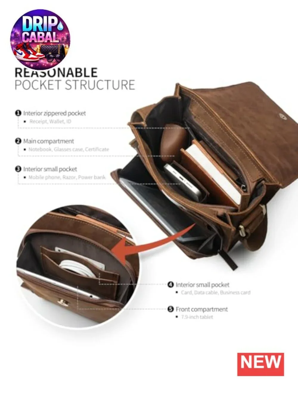Genuine Leather Crossbody Messenger Bag for Men Work Travel Daily Casual